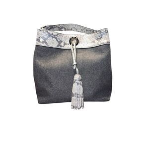 Trina Turk gray snakeskin bucket shoulder crossbody bag purse